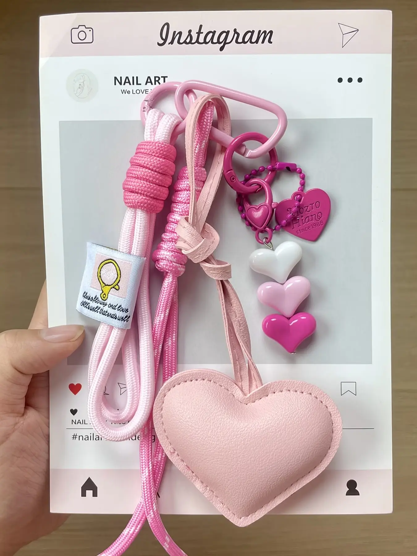 Sweet Heart Keychain Set, PU Large Heart Pendant, Braided Rope Carabiner with Stacked Mini Heart Charms, Cute Heart‑themed Backpack Bag Pendant, Fashion Key Decor Accessory, Multi‑color Options, Back‑to‑School Gift for Teen Girls and Women