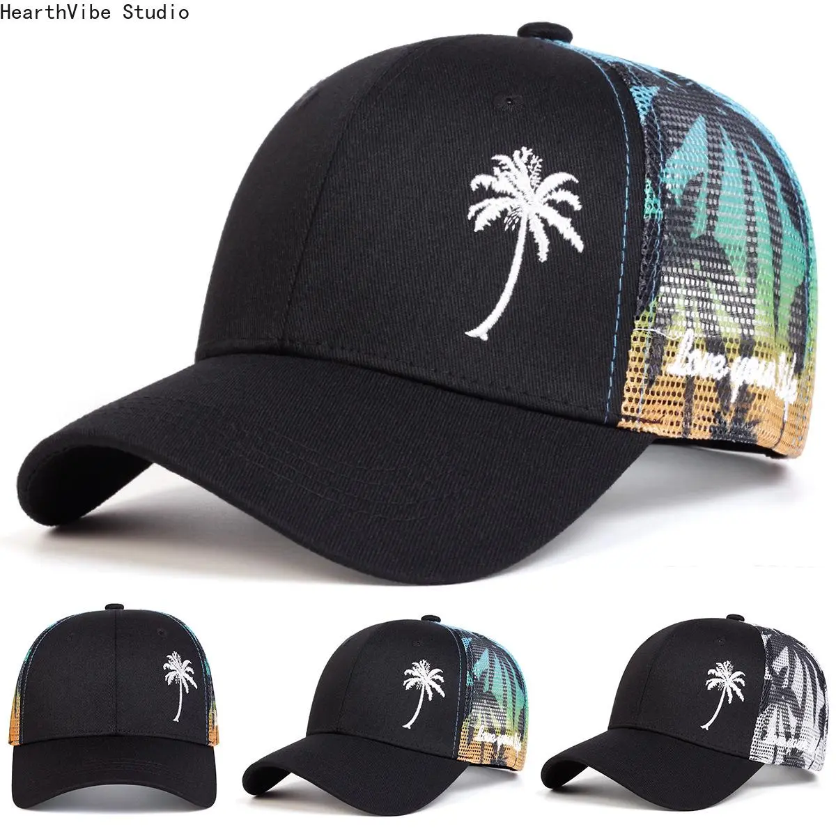 Retro Coconut Tree Embroidery Baseball Cap for Men Women, Adjustable Breathable Woven Sun Hat for Beach Vacation & Tropical Travel, Trendy Casual Dad Hat,summerwins,father'sdaygifts,campingessentials,campinggear