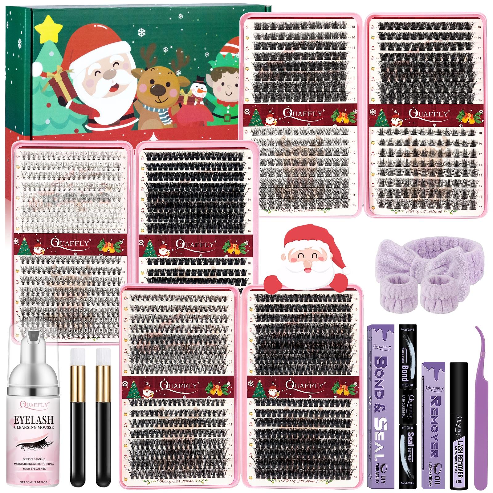 Eyelash Extension Kit, 1 Set Mixed Styles Eyelashes & Eyelash Glue & Eyelash Remover & Tweezers & Headband & Wrist Band & Lash Mousse with Brush, Eye Makeup Products, Eyelash Clusters, Eyelashes Clusters, Makeup Set