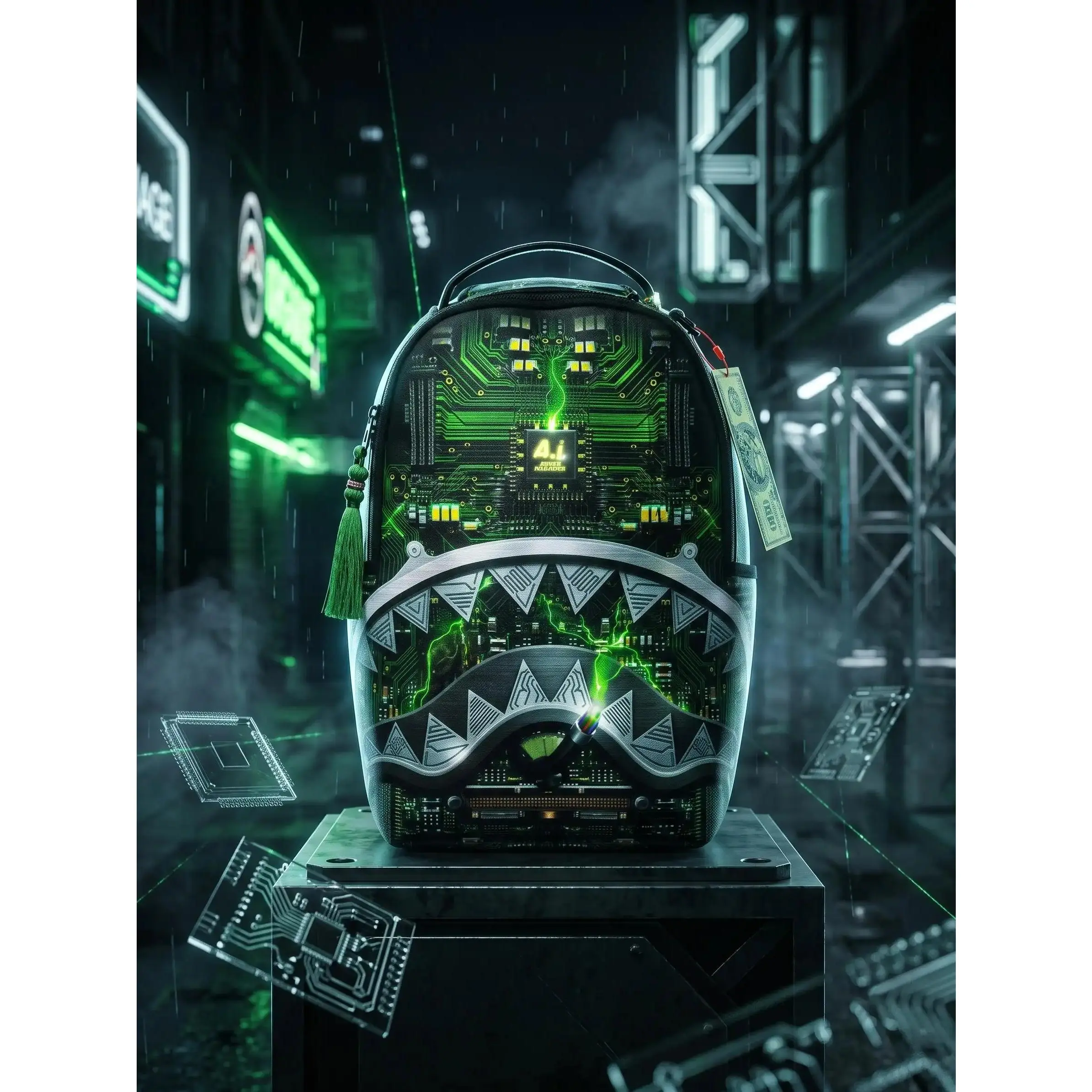 SG AI Motherboard Gym Backpack - Cyberpunk Print Daypack, Futuristic Look Water-Resistant Large-Capacity Laptop Carry Unisex Urban Streetwear Bag Fit for Teens