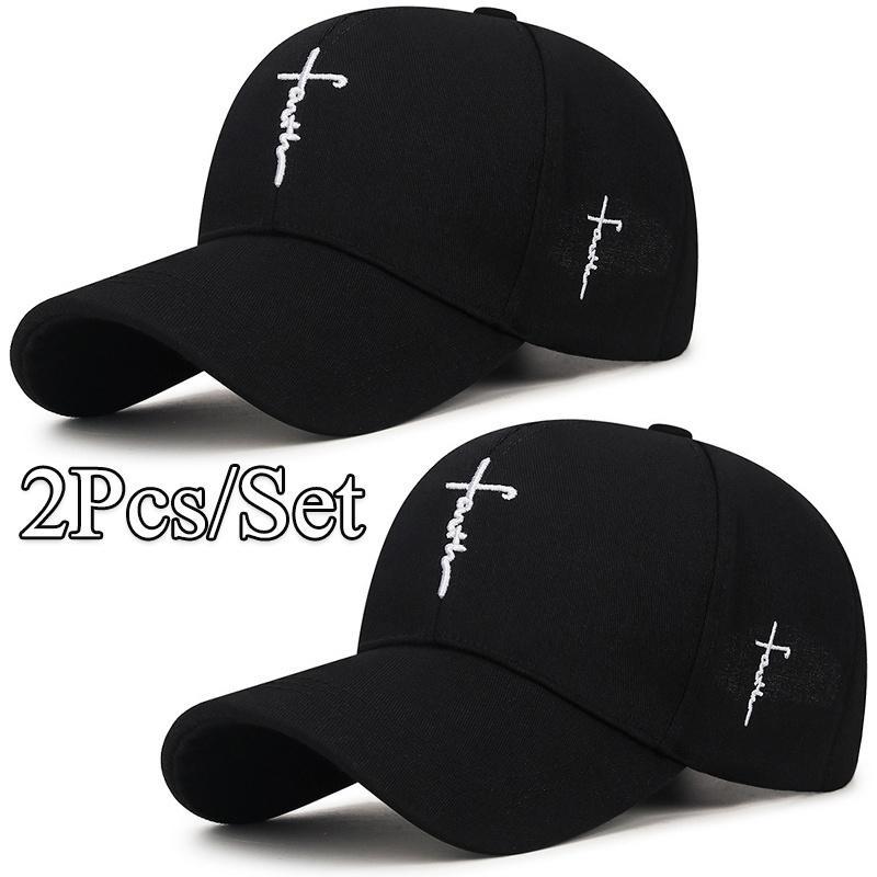 [2pcs/set Baseball Cap] 2pcs/set Fashionable Black and White Baseball Cap | Exquisite Cross Embroidery, Breathable Acrylic Duckbill Design, Suitable for Outdoor Sports, Fashionable for Men and Women, Sports Accessories | Durable Headwear