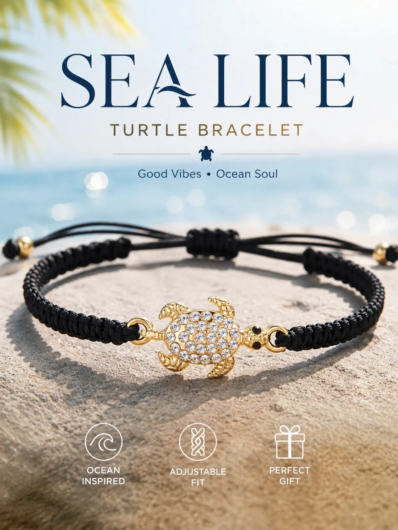 Fashion Couple Metal Turtle Bracelet, Adjustable Rope Chain, Pendant, Ocean Style Beach Jewelry, Women's Lucky Friendship Gift, Fashionable Bracelet