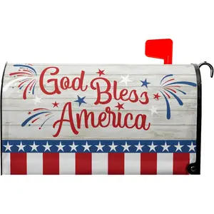 God Bless America Magnetic Mailbox Cover Happy 4th of July Independence Day Post Letter Box Wrap Standard Size 21’’x18’’ Happy Holiday Postbox Covers for Home Outdoor Garden Yard