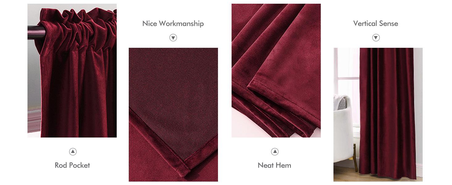 Burgundy Velvet Curtains Thermal Blackout Christmas Drapes for Bedroom Living Room Darkening 96 Inches Long Curtains Panels Rod Set of 2