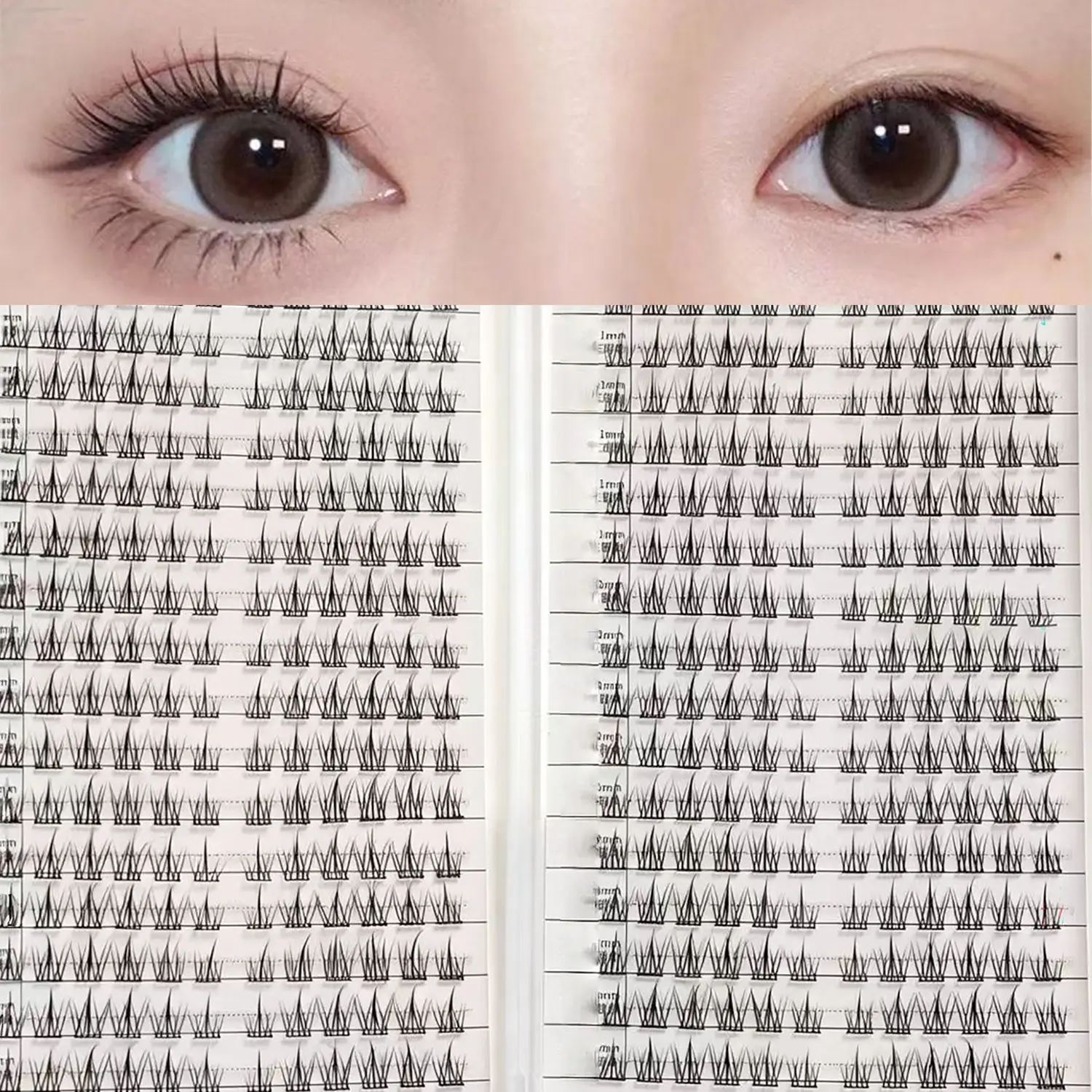 Three-Part Seamless Sunflower Lashes Book, Natural Look Single Cluster Fine Stem Self-Adhesive False Eyelashes for Women