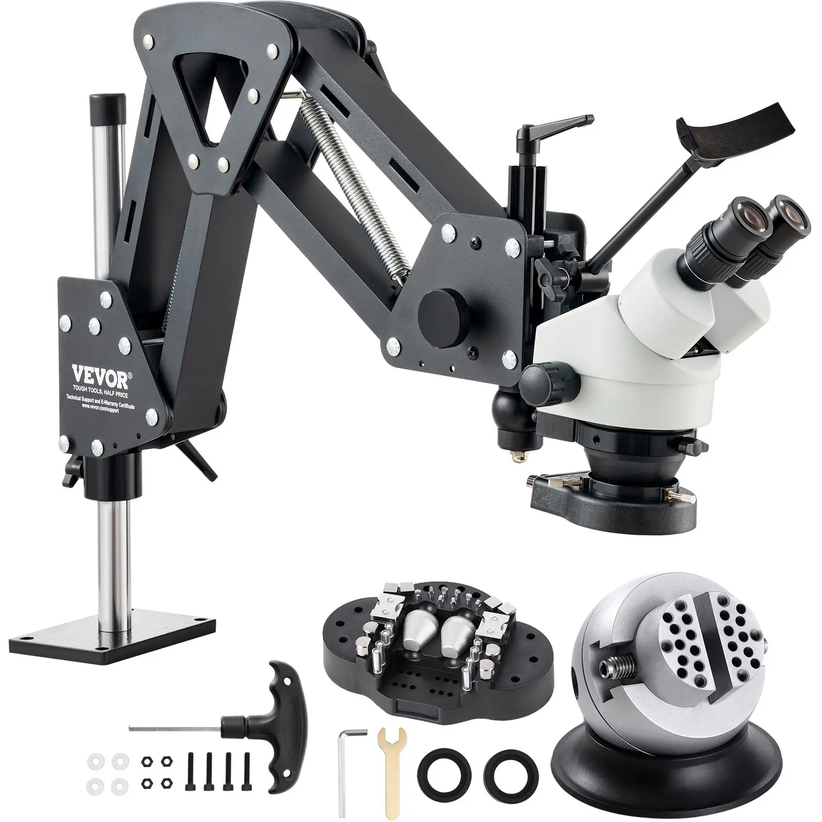 【toolupgrade】VEVOR Multi-Directional Microscope with Spring Bracket, 7X-45X Magnification Jewelry Microscope, Micro Jewelry Inlaid Stand with Integrated USB Ring LED Light and 360 Ball Vise, for Jewelry Inlay