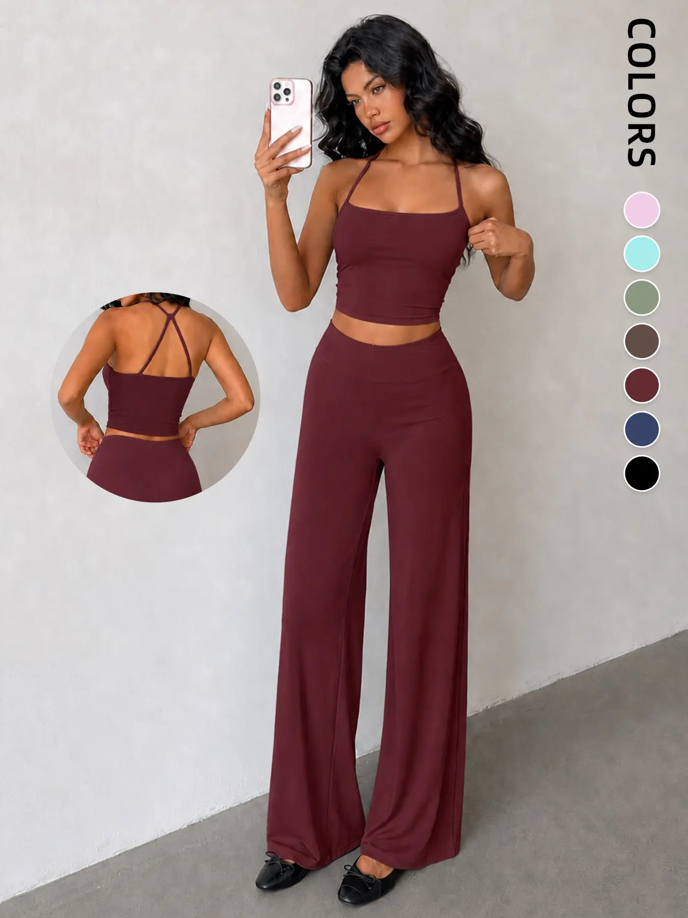 Women's Sportswear Set, Activewear Workout Set, Tank Top with Padded Bra and Wide Leg Pants, Plain Yoga Straight Leg Pants, Comfortable Fashion Workout Clothes, Athletic Workout Set, Fitness Outfits