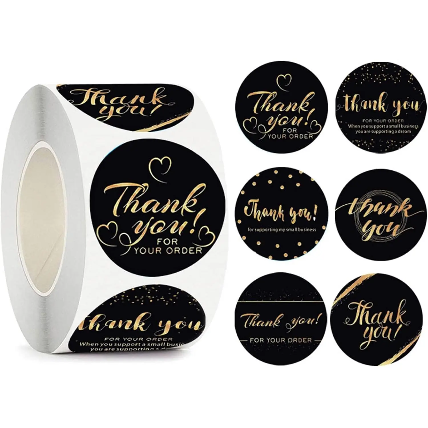 500 count Thank You Stickers 8 Designs 1 Inch Thank You Sticker for Packaging Thank You Stickers for Small Business Thank You Label Stickers Self-Adhesive Labels (Black)
