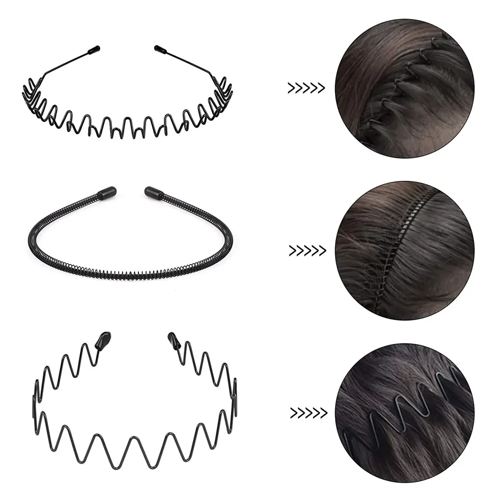 Women's 6 PCS Adjustable Unisex Metal Body Wave Hoop Gym Headbands with Comb (14x12 cm) - For Curly & Straight Hair, Festive & Party Supplies (Party Hats, Masks & Accessories)