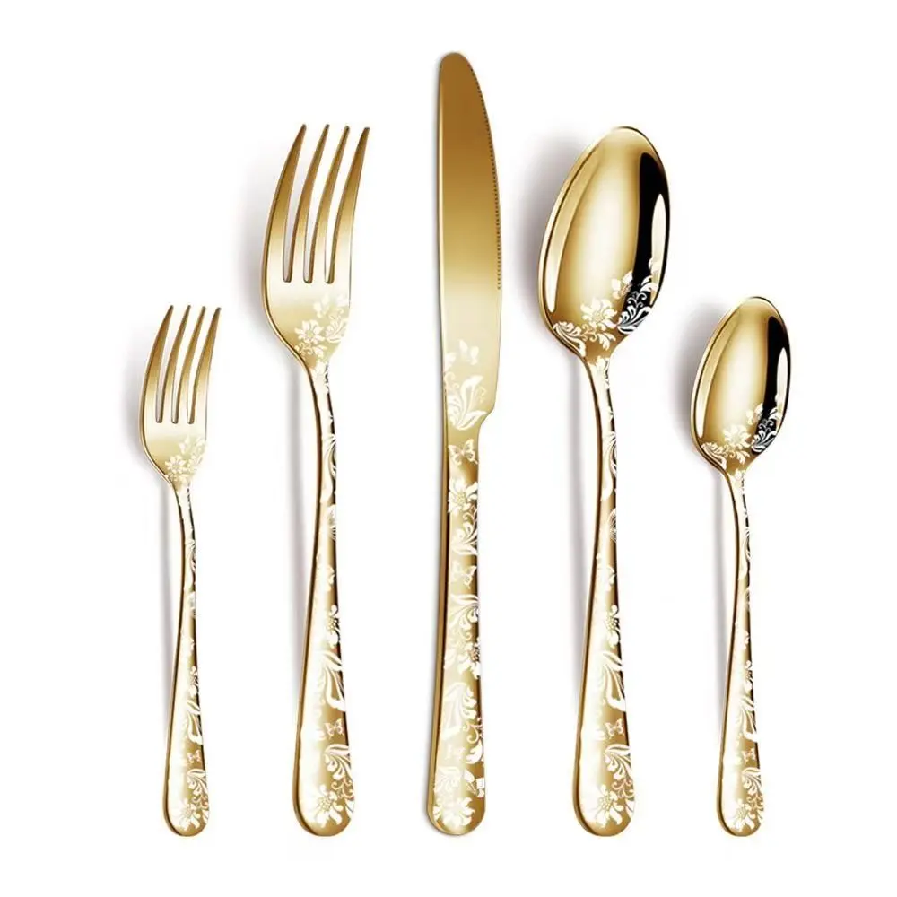 20-Piece Stainless Steel Steak Knife Set, Floral Handle Design, Dishwasher Safe, Western Dining Cutlery Set, Mail Order Boxed, Tableware Sets