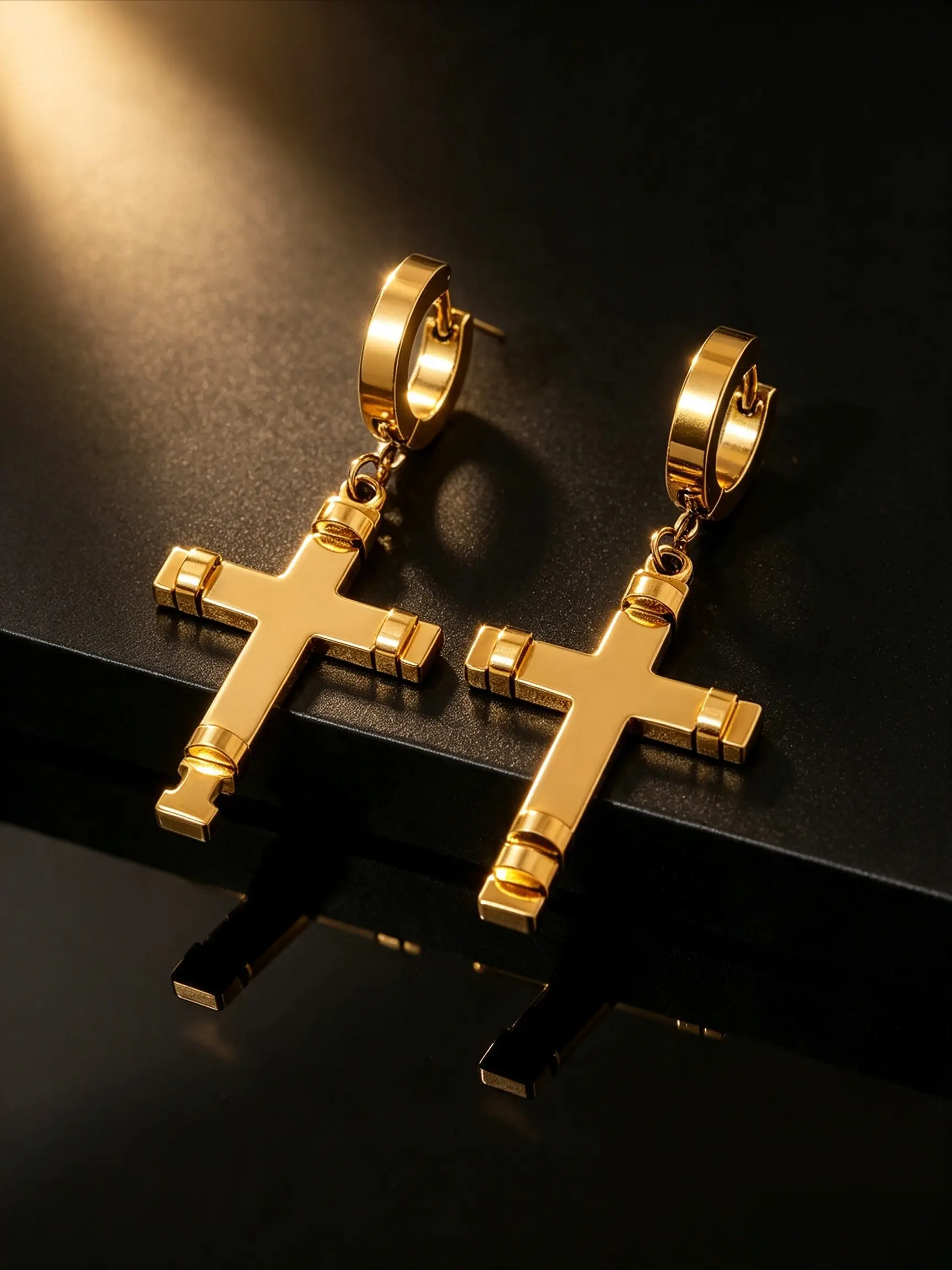 316 Stainless Steel Chunky Cross Drop Hoop Earrings Gold Plated Geometric Cross Dangle Huggie Ear Jewelry For Women Daily Street Religious Party Christian Anniversary Gift