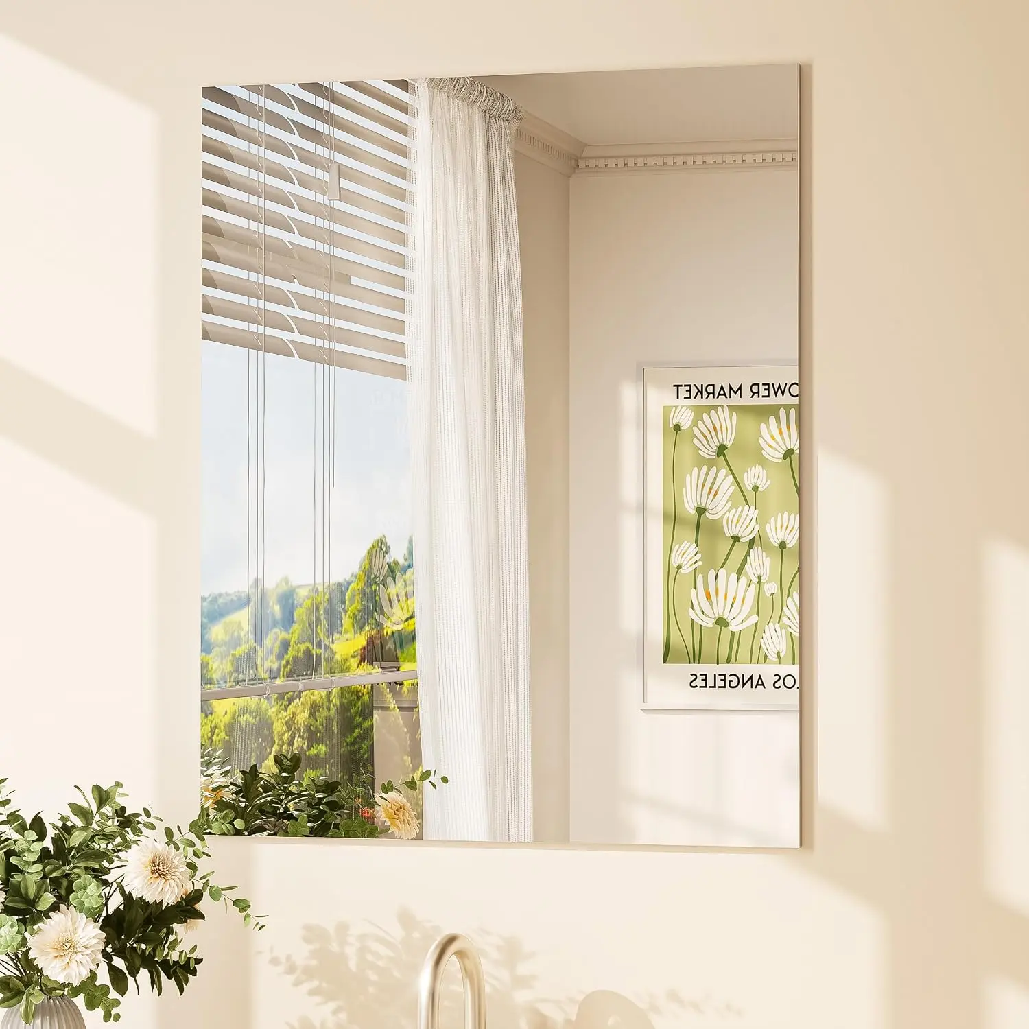 24"x30" Minimalist Modern Frameless Bathroom Mirror - Tempered Glass, Durable Decor Piece for Over Sink, Sharp Reflection, Versatile Vertical/Horizontal Mounting (Bedroom/Entryway Use), Distortion-Free