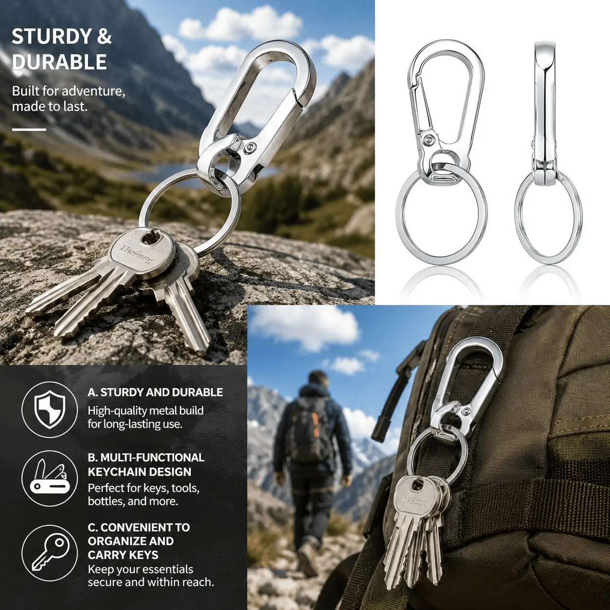 Titanium Heavy Duty Carabiner Keychain with Spring-Loaded Gate, Anti-Theft Lock, Triple Protection Key Organizer - Scratch-Resistant, Lightweight Unisex EDC, Outdoor Quick-Release Clip