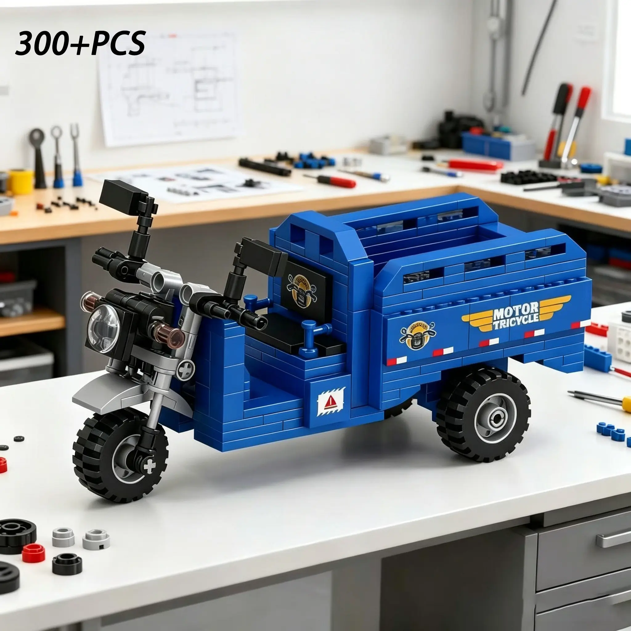 300+pcs Small Particle Tricycle Motorcycle Model Building Set, Creative DIY Assembly Toy, Stress Relief, Desktop Decor, Birthday Gift, Vehicle Building Blocks, DIY Playset