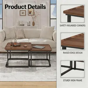 Garvee Modern Space-Saving Nesting Coffee Table Set of 2 – Square Stackable MDF Tables with Metal Legs – Multipurpose for Living Room, Bedroom, or Balcony – Easy Assembly