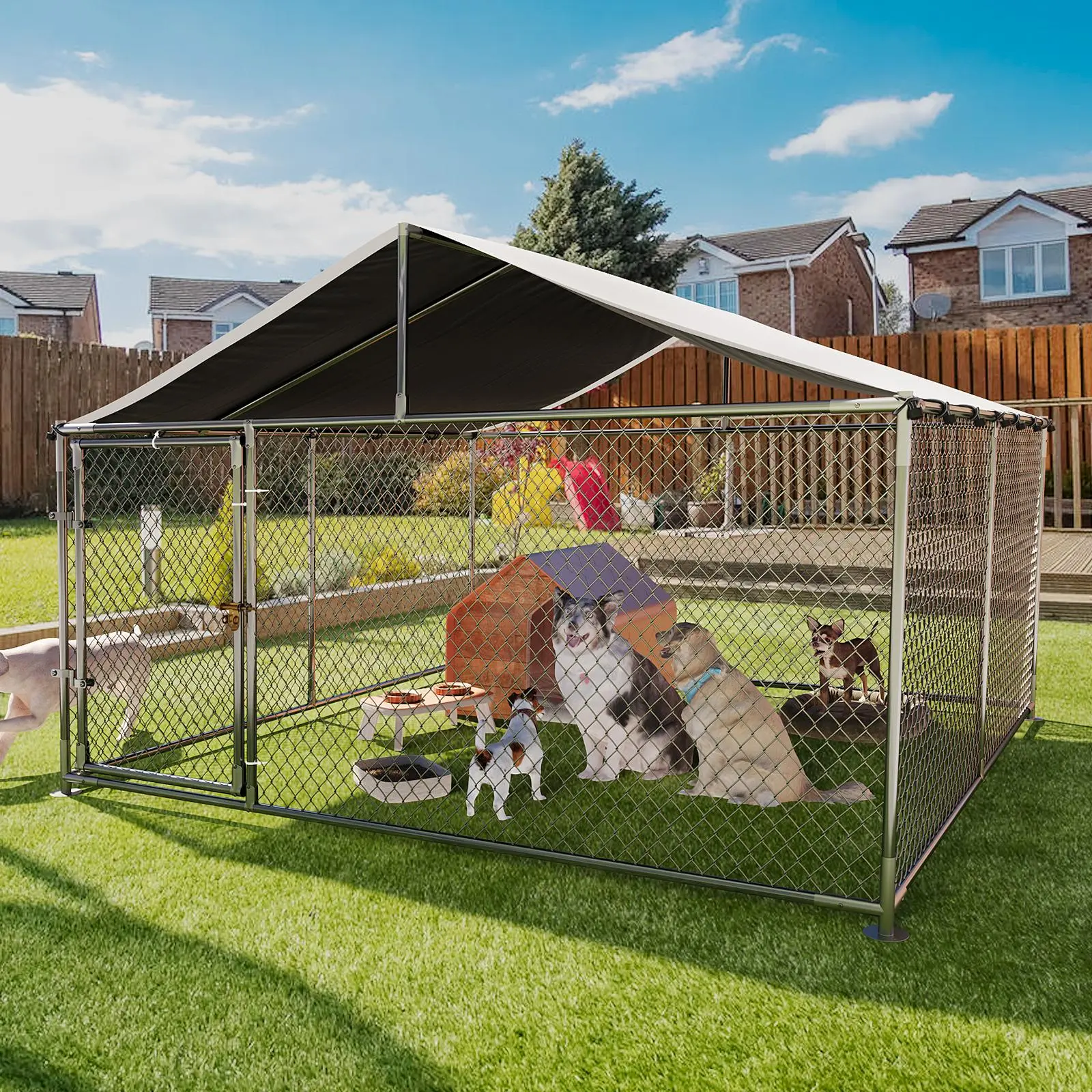 Heavy Duty Outdoor Dog Playpen – With PE Roof, Galvanized Steel | Weatherproof, Rust-Resistant | Dual-Lock Gate, Ground Anchors | For Large Dogs, Poultry, Rabbits | Spacious, Secure | Easy Assembly, Tool-Free | Backyard Kennel, Camping Fence