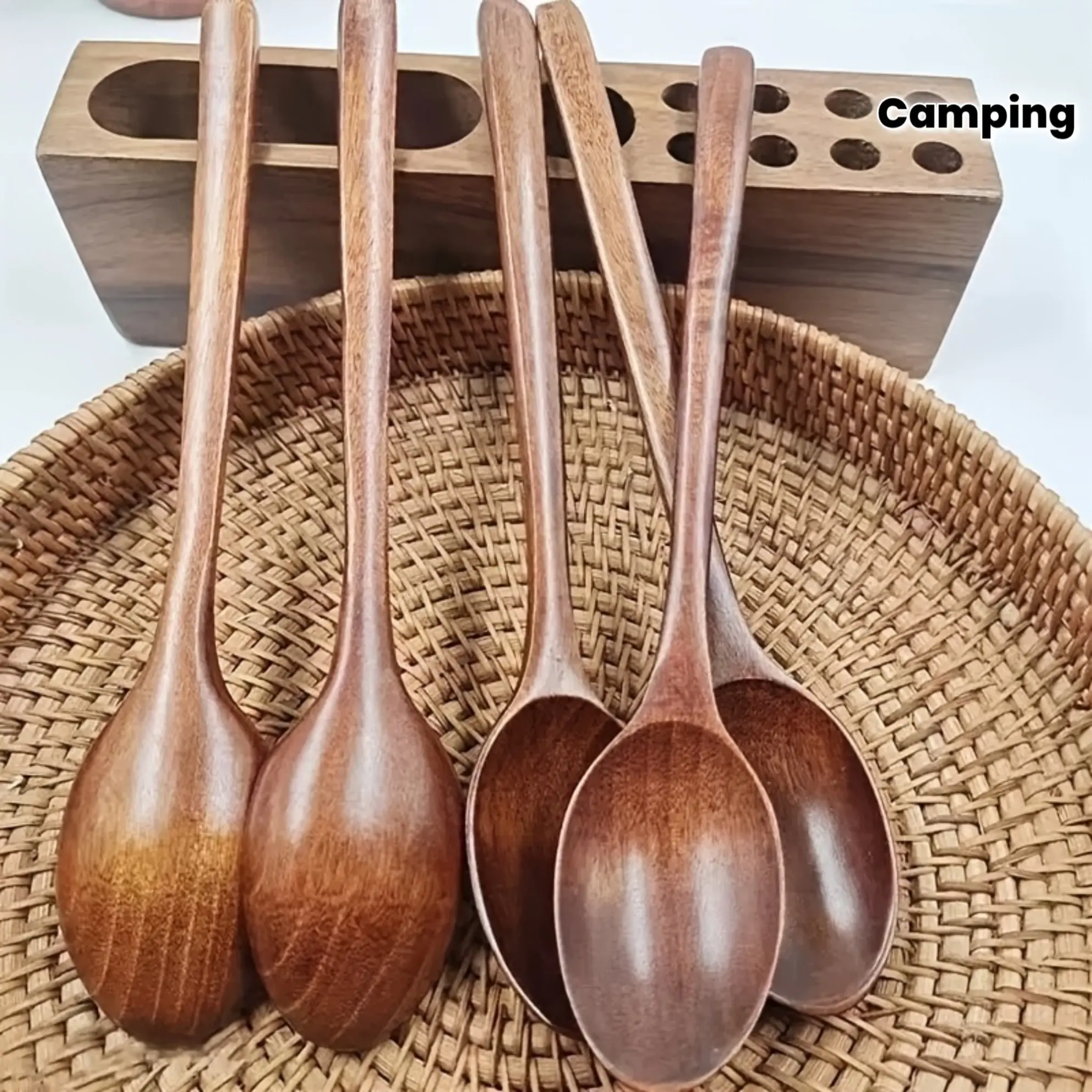 5/2 Multifunctional 23.5 Cm Long-handled Wooden Spoons, Wooden Spoons, Soup Spoons, Dessert Spoons, Coffee Spoons, Mixing Spoons, Japanese Kitchen Utensils for Serving, Cooking and Baking in Kitchens, Restaurants, Camping and Picnics