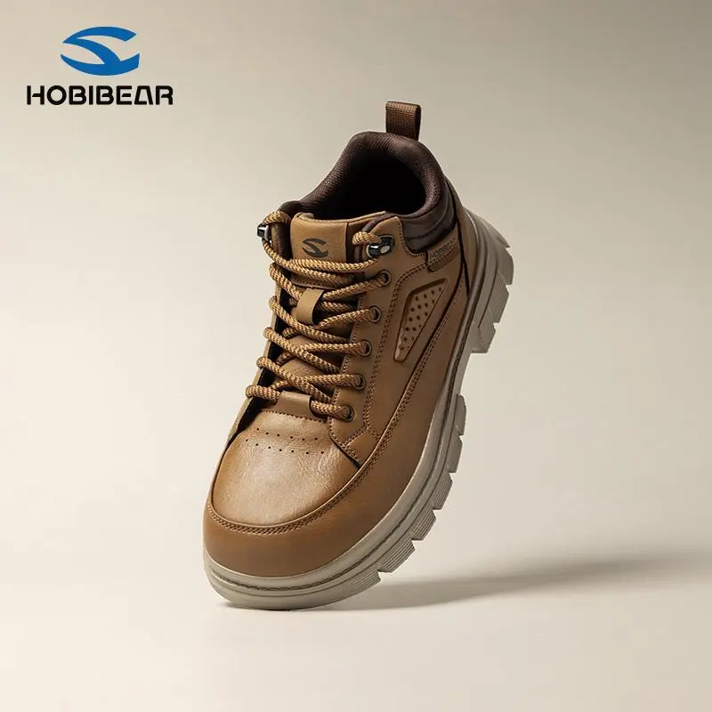 HOBIBEAR Men's Wide Toe Mid Top Boots, Synthetic Leather Casual Work Shoes, Thick EVA Sole Versatile Daily Walking Sneakers