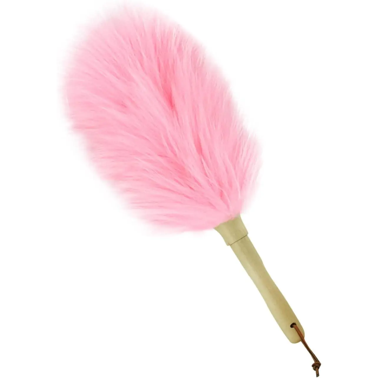 Lambswool Duster 14'' Length Solid Wooden Handle Leather Hang Strap for Cleaning Ceiling Fans Window Blinds Computer Furniture Figurines TV Natural Feather Duster,Pink