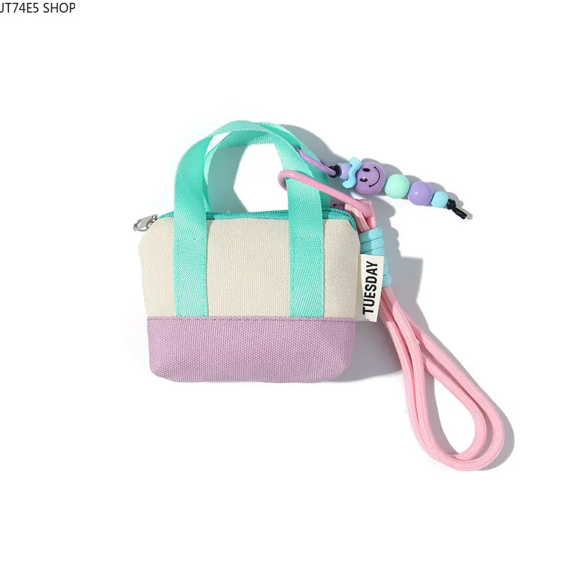 Dopamine Pink Mini Tote Bag, Multifunctional Storage Pouch for Earphones, Data Cables, Cards & Coins