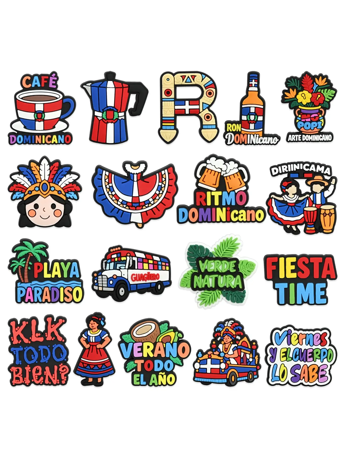 18pcs Cartoon Dominican Republic Culture PVC Shoe Decorations, Shoe Charms, Cross Shoe Accessories for Holey Shoes and Bags, Detachable DIY Non-Toxic Material, Gift Idea