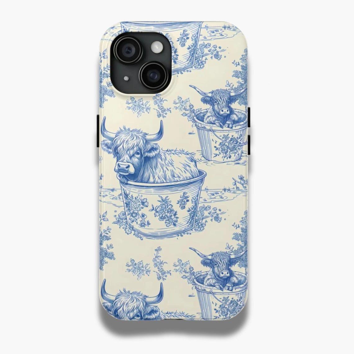 Pastel Blue Patchwork iPhone Case Collection - Toile, Bow, Cow Print, Floral & Lace Aesthetic - Slim, Durable Cover for iPhone  17 Pro Max Plus Air/16/15/14/13/12/11/X and other series models. Can be given as a holiday gift to friends or family.