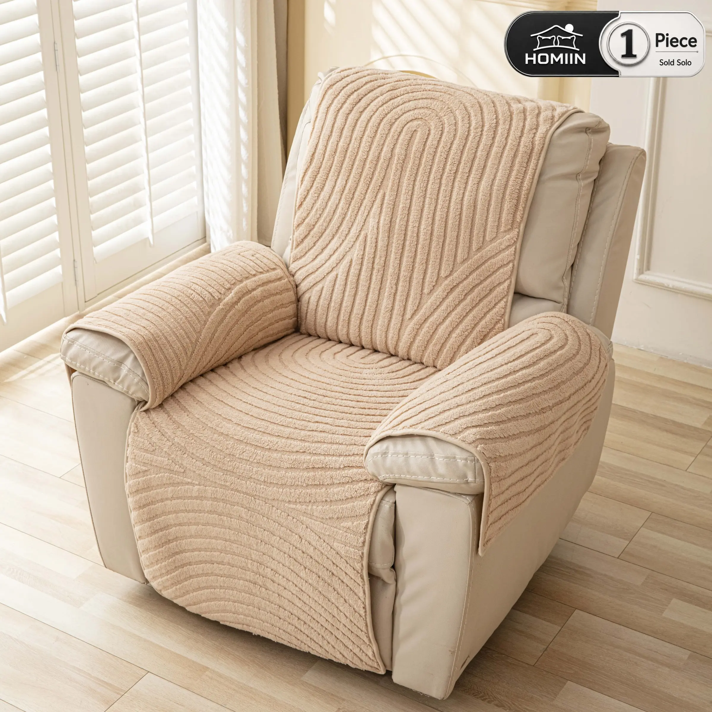 HOMIN-Solid Color Luxury Couch Covers for Sofa, Soft Textured Recliner Chair Cover, Pet Friendly Non Slip Couch Protector for Dogs & Cats, Cozy Armchair Seat Pad for Living Room, Bedroom, Reading Chair and Home Office, Washable Sofa Protector