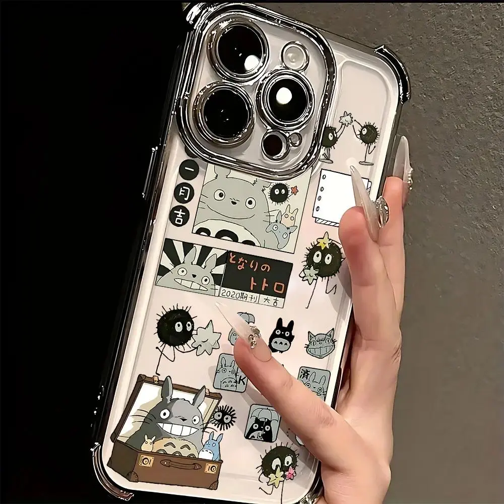 Adorable Totoro-Themed Phone Case Compatible with For iPhone 17 16 15 14 13 12 11   - The Fashionable Design Phone Case Best New Year Gift For Fans!s. It Features a Transparent, Soft Back Cover Designed to Prevent Falls.