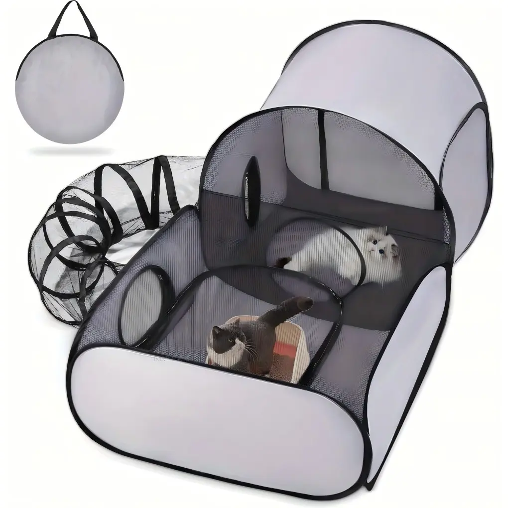 Portable Cat Tunnel Fence, Breathable Soft Tunnel, Indoor Outdoor Pet Enclosure, Cat Bed for Cats, Kittens and Small Dogs, Includes Carry Bag