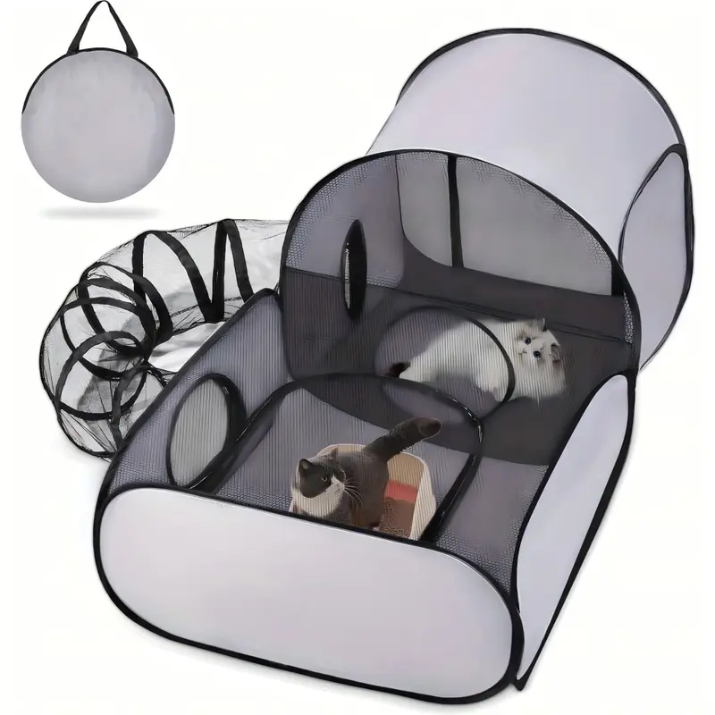 Portable Cat Tunnel Fence, Breathable Soft Tunnel, Indoor Outdoor Pet Enclosure, Cat Bed for Cats, Kittens and Small Dogs, Includes Carry Bag