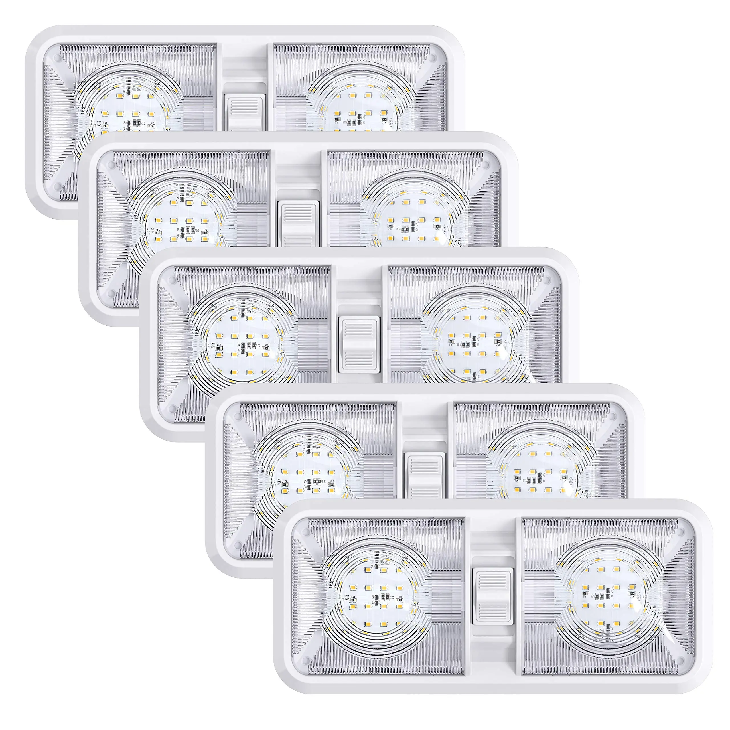 5 Pack RV LED Ceiling Double Dome Light Fixture ON/OFF Switch Interior Lighting for Car/RV/Trailer/Camper/Boat  Natural White