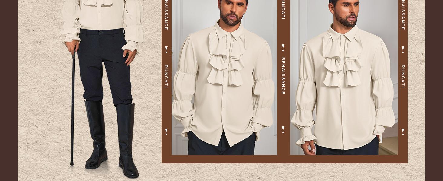 Runcati Mens Pirate Shirt Ruffle Victorian Renaissance Vampire Poet Puffy Shirts Gothic Steampunk Medieval Costume