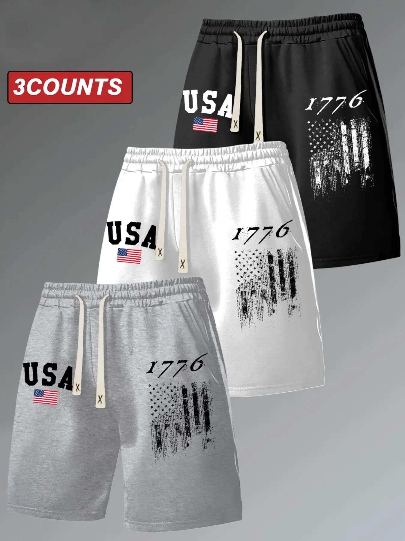 Men's Vintage Letter Usa Flag Graphic Print Drawstring Shorts, Patriotic Elastic Waist Casual Pants, American Retro Streetwear Bottoms#USAPrintShorts #PatrioticMensWear #TikTokFashion#AmericanStreetStyle#SummerCasualBottoms