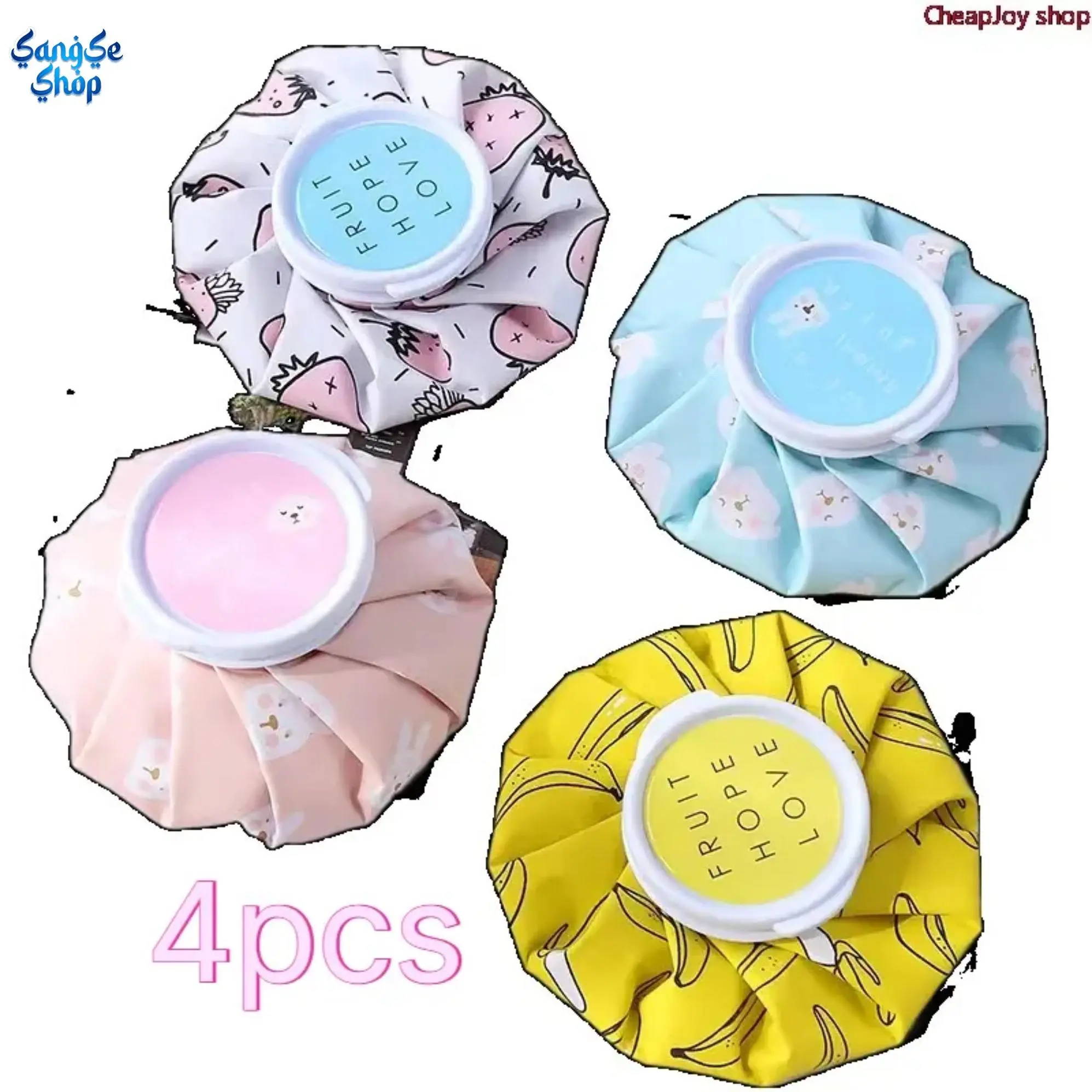 4pcs-Cute Cartoon Fabric Ice Pack, foldable portable hot cold compress bag, refillable water injection ice bag, reusable physical cooling therapy pack, ideal for injury relief, fever care and daily household first aid use