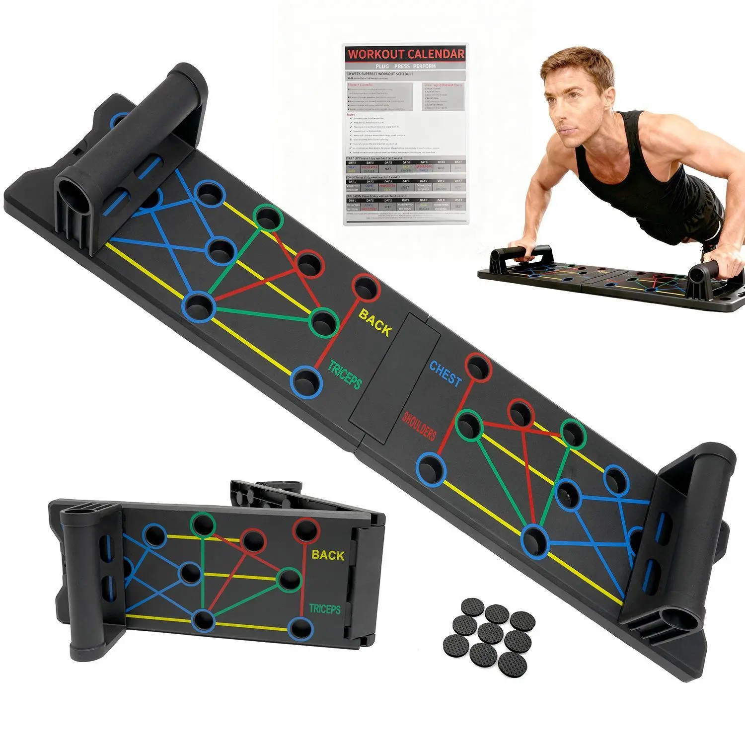 Portable Adjustable Push Up Board - Folds Flat, Unisex Full-Body Strength Training Equipment for Home Gym, Foldable Push Up Handles