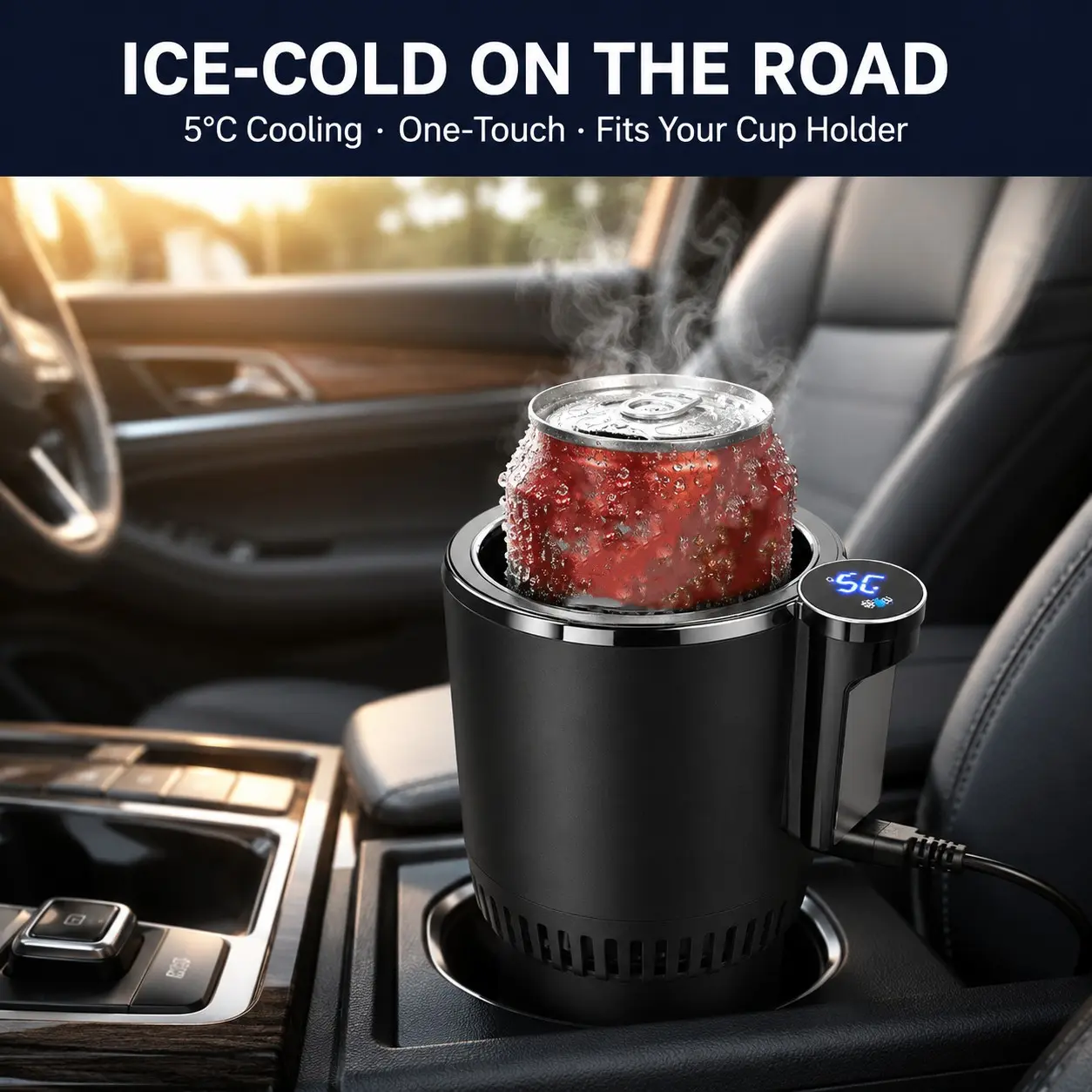 12V Car Cup Cooler & Warmer, Rapid Cooling 0°C to 60°C, 18.6oz Bottle Heater/Cooler, Fits Your Cup Holder, Portable Travel Essential for Truckers, Camping, Office, Gift