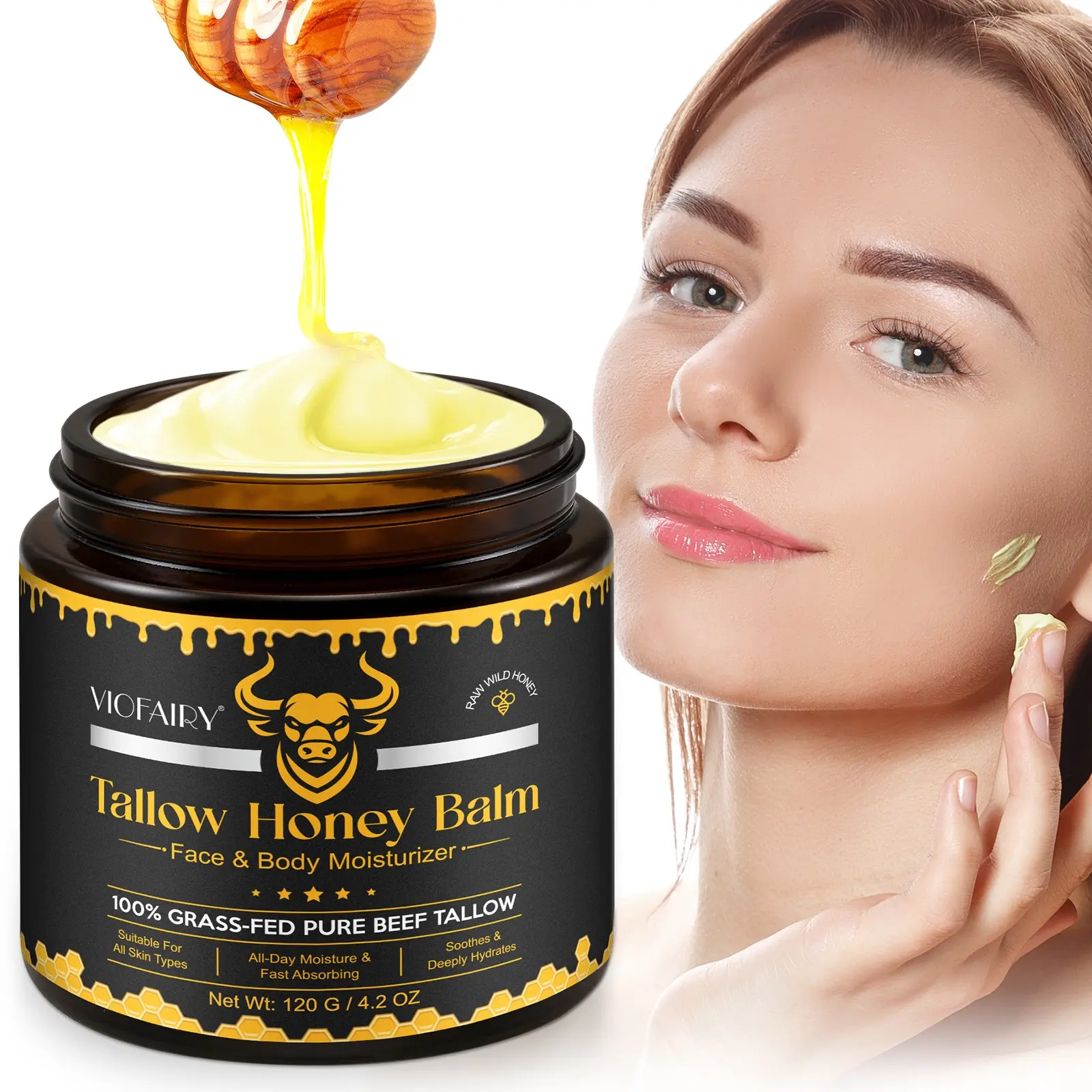 Organic Grass-Fed Beeswax Balm with Raw Honey, Handmade All-Natural Nourishing Body Care Moisturizer, Softening and Radiant Skin, Suitable for All Skin Types