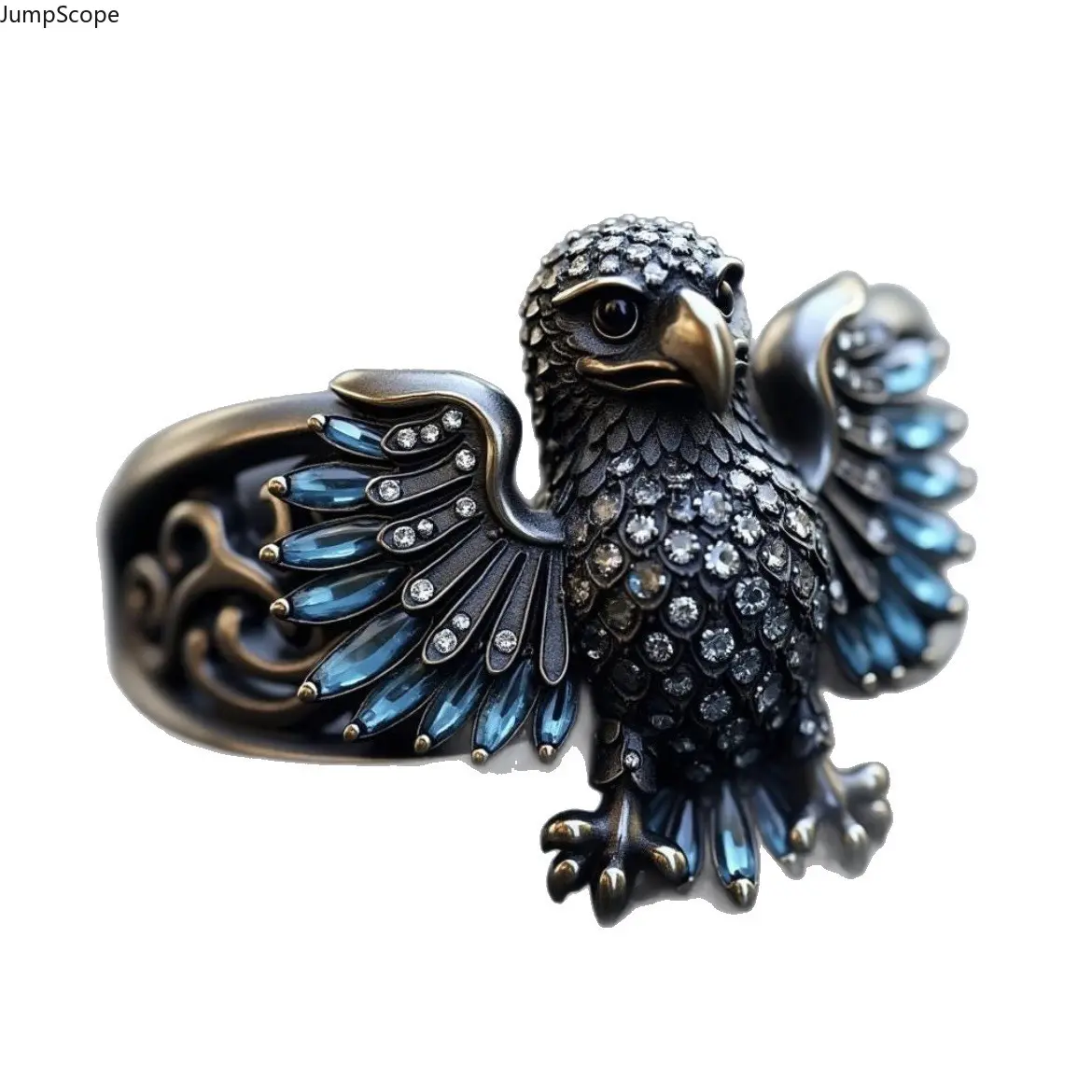 Men's Carved Eagle Animal Ring, Vintage Western Style Wide Biker Band in MDF+Steel, Sentimental Jewelry Gift, Sentimental Gifts, Male