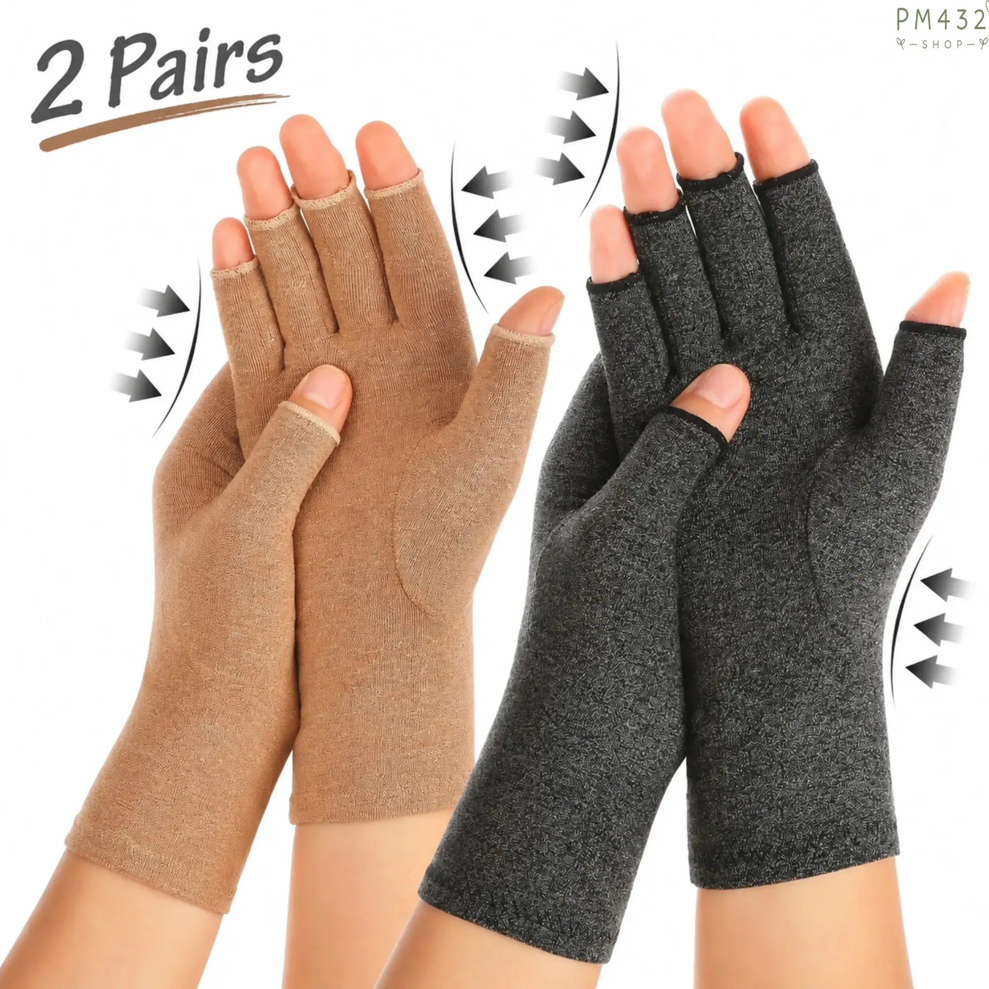 2-Pack Fingerless Compression Gloves for Men & Women, Breathable Arthritis Support Gloves, Wrist & Hand Pain Relief Gloves for Carpal Tunnel, Tendon Support, Daily Work, Typing, Driving, Fitness & Outdoor Activities