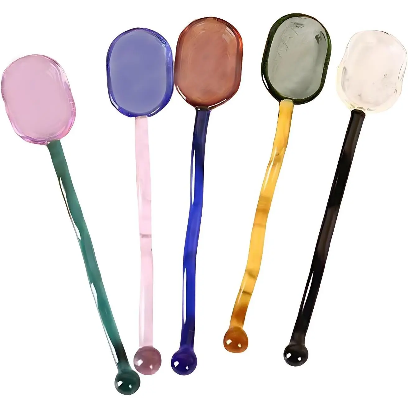 5 Pieces Glass Spoons - 6.1 inch Coffee Teaspoons, Heat Resistant Stirrers for Tea, Sugar, Home Bar Party (5 Color)