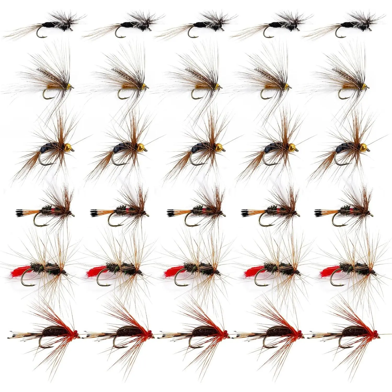 Fly Fishing Flies Kit,25pcs/30pcs/100pcs Fly Fishing Lures,Dry Flies Wet Flies Streamers Nymphs Flies, Fly Fishing  Kit for Bass Trout Salmon Fishing