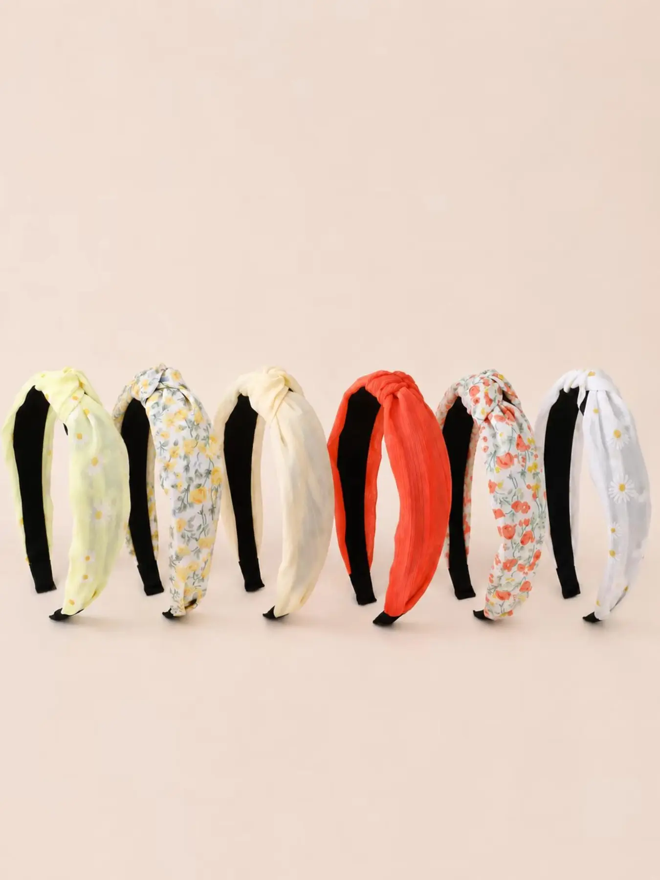 Korean Style Wide Headband Set of 6, Non-Slip Hair Band for Makeup & Washing Face, Boho Ditsy Floral Design, All-Season Accessory