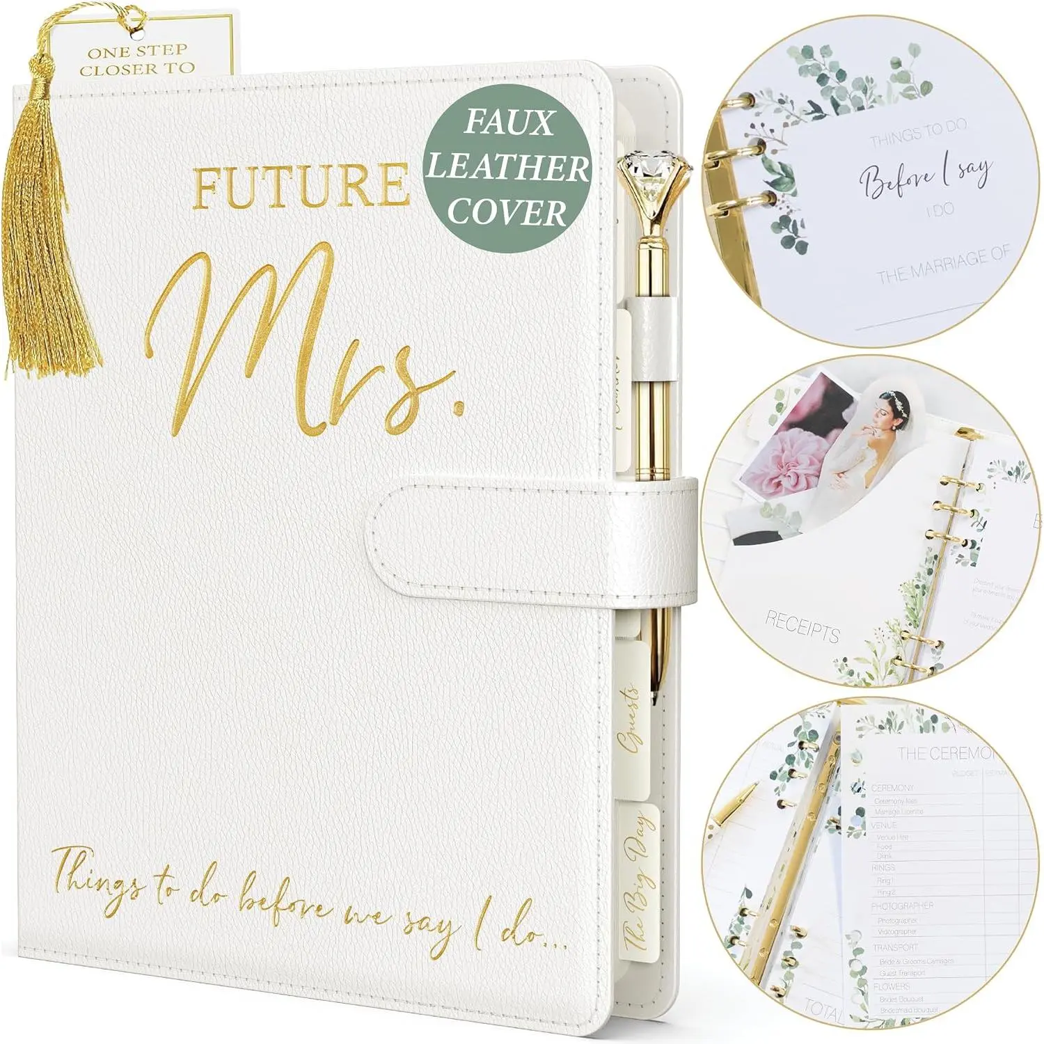Wedding Planner Book and Organizer - Faux Leather 'Future Mrs' Wedding Planning Book and Organizer I Wedding Binder with Pen & Bookmark. Includes Bridal Countdown Calendar I Designed in