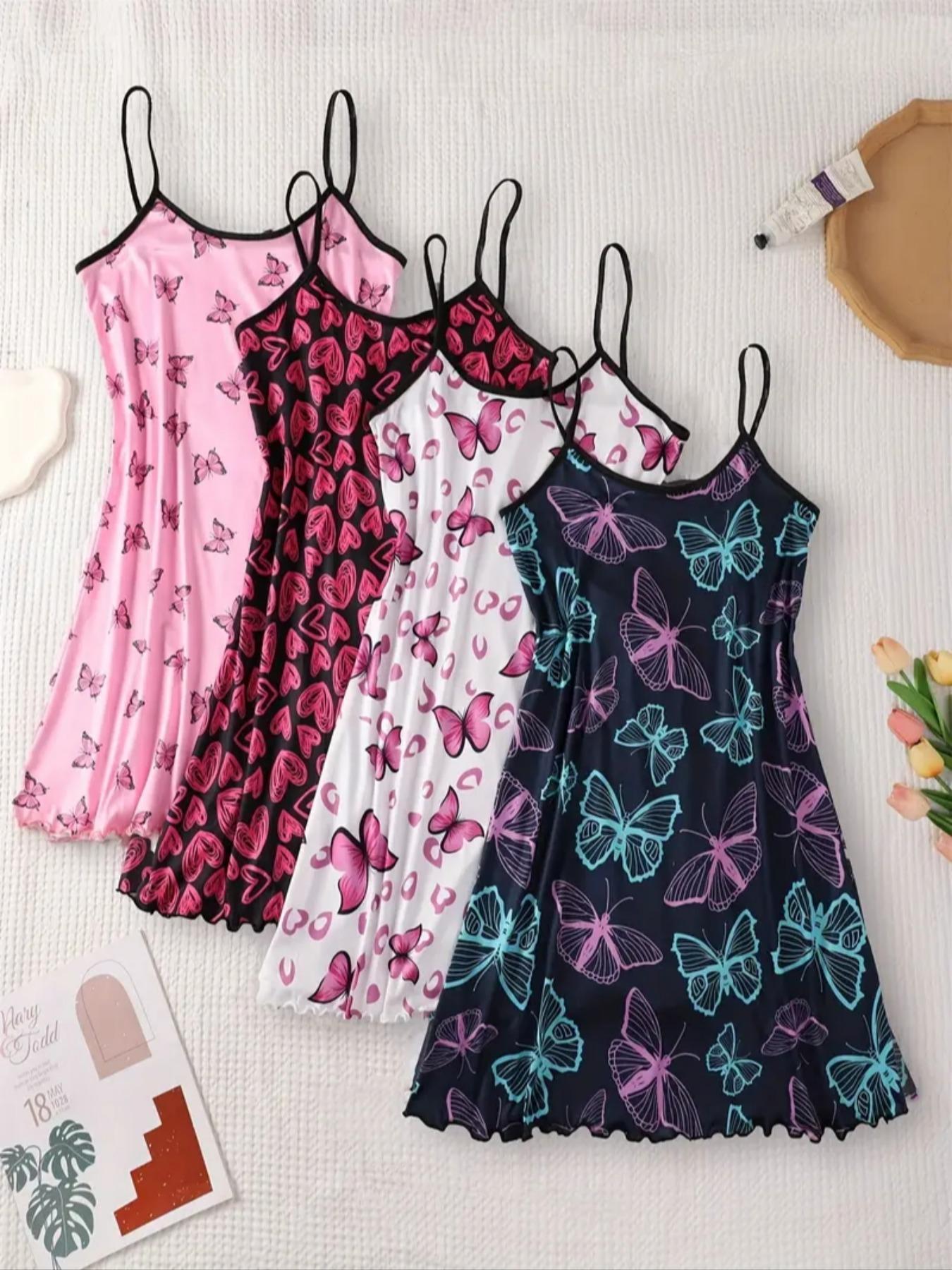 Women's Cute All Over Print Cami Sleeveless Nightdress, Casual Soft Comfortable Spaghetti Strap Nightgown for All Seasons, Lady's Sleepwear & Loungewear for Indoor Wear, Breathable Sleep Dress