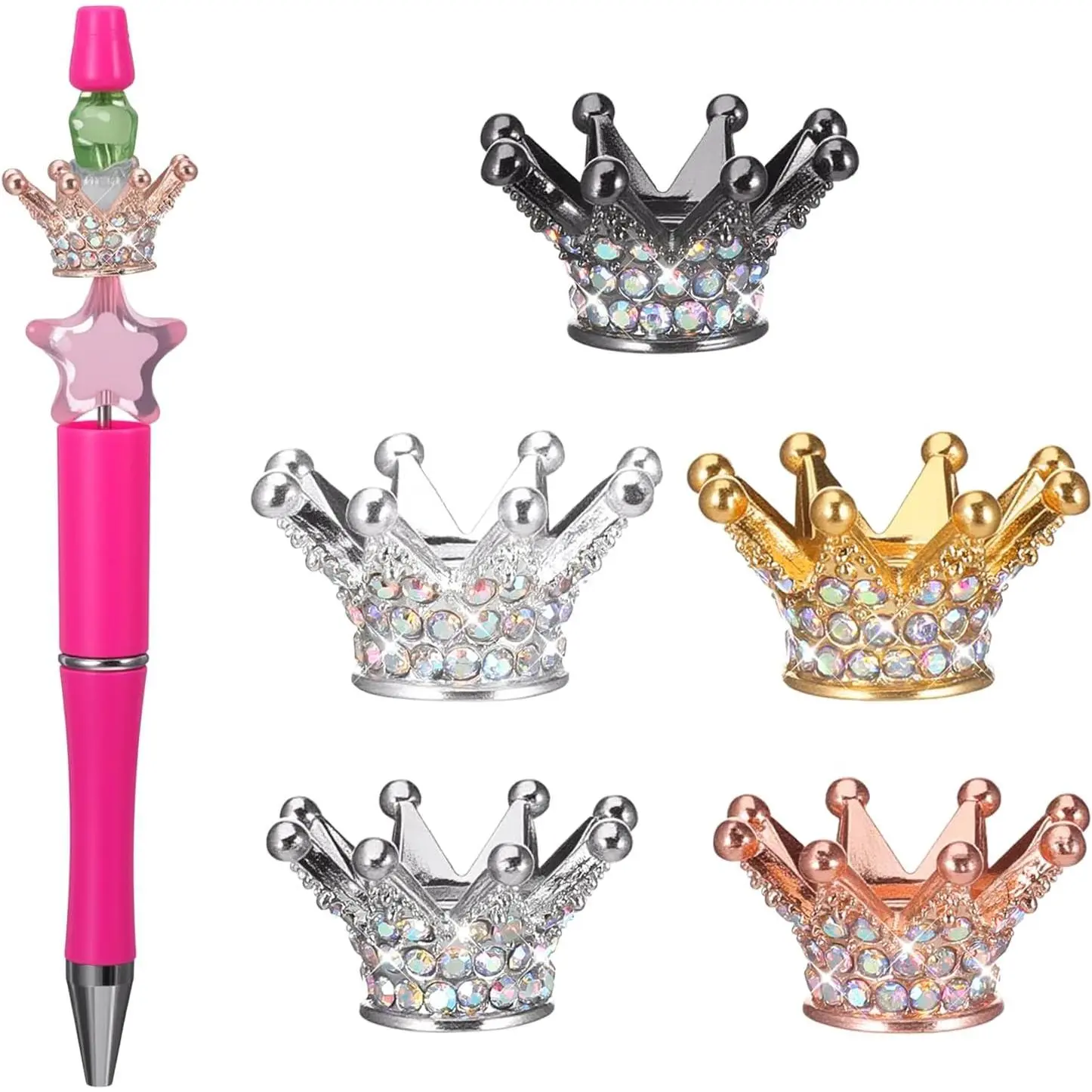 5 count Rhinestone Focal Beads for Pen,  Crown Beads for Pens, Bling Rhinestone Spacers for Beaded Pens, Beadable Fancy Bead, DIY Craft Bead for Beadable Pen  Making Accessories