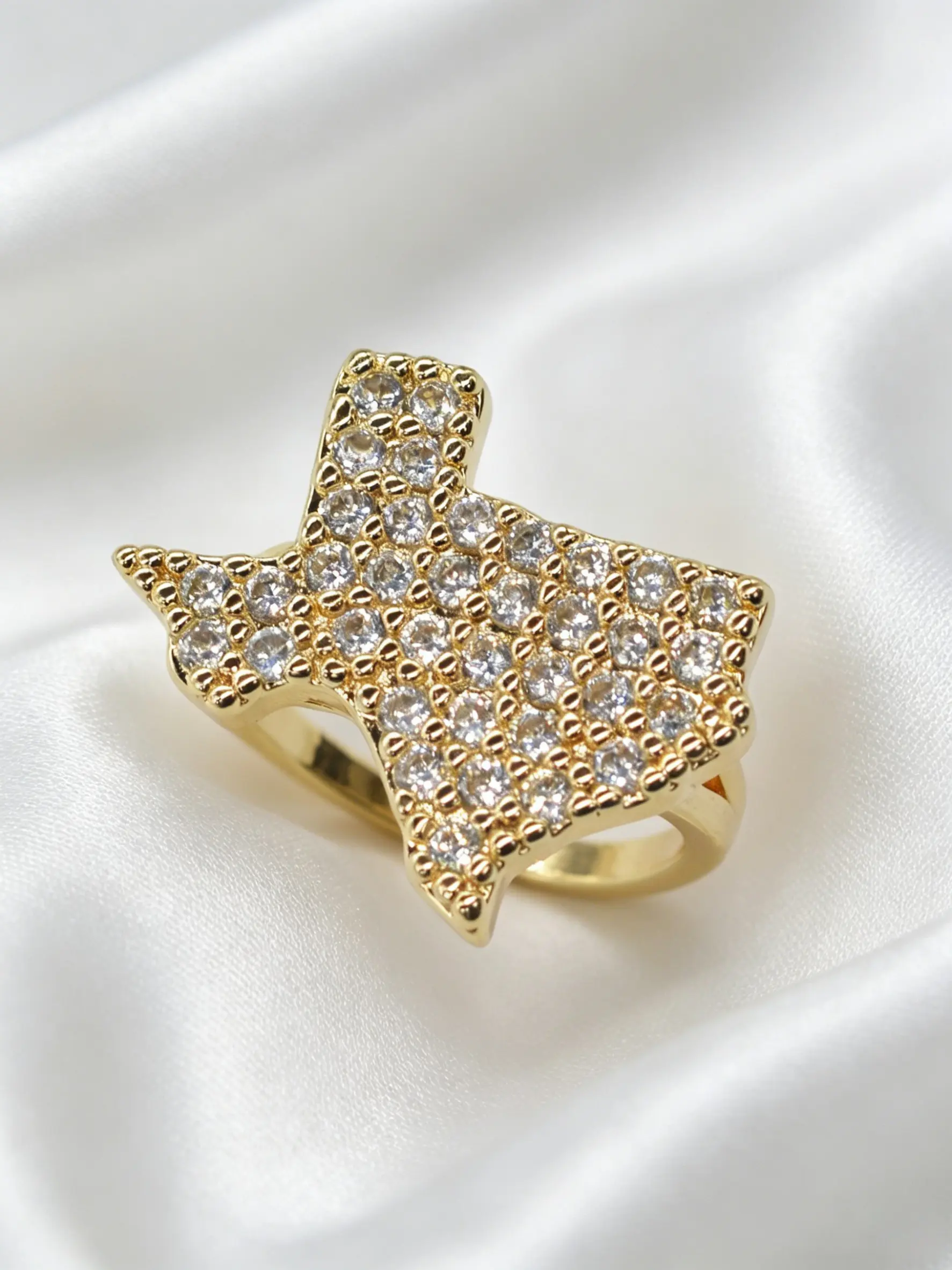 Western Cowboy Style 14k Gold Plated Texas Map Diamond Ring, Statement Ring, Fashion Unisex Jewelry, Elegant Fashion Rings, Party, Anniversary, Holiday Gift