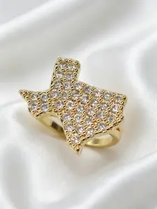 Western Cowboy Style 14k Gold Plated Texas Map Diamond Ring, Fashion Unisex Jewelry, Elegant Fashion Rings, Party, Anniversary, Holiday Gift