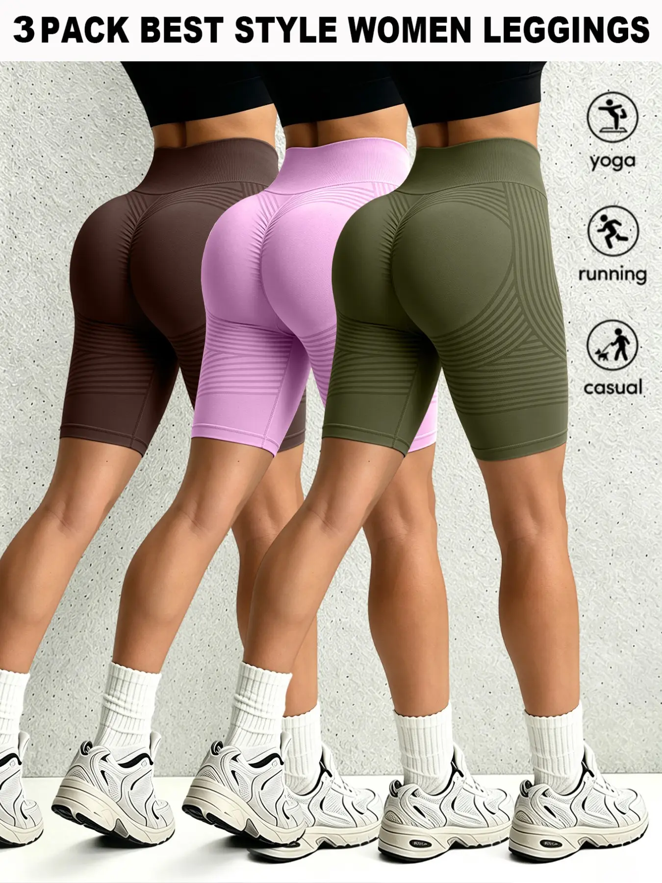 Women's High Waist Butt Lifting Cycling Shorts, Activewear Shorts, Workout Shorts Pack, High Waisted Shorts, Seamless Gym Yoga Running Shorts, Abdominal Control, No Sagging Waist, 3 Pack