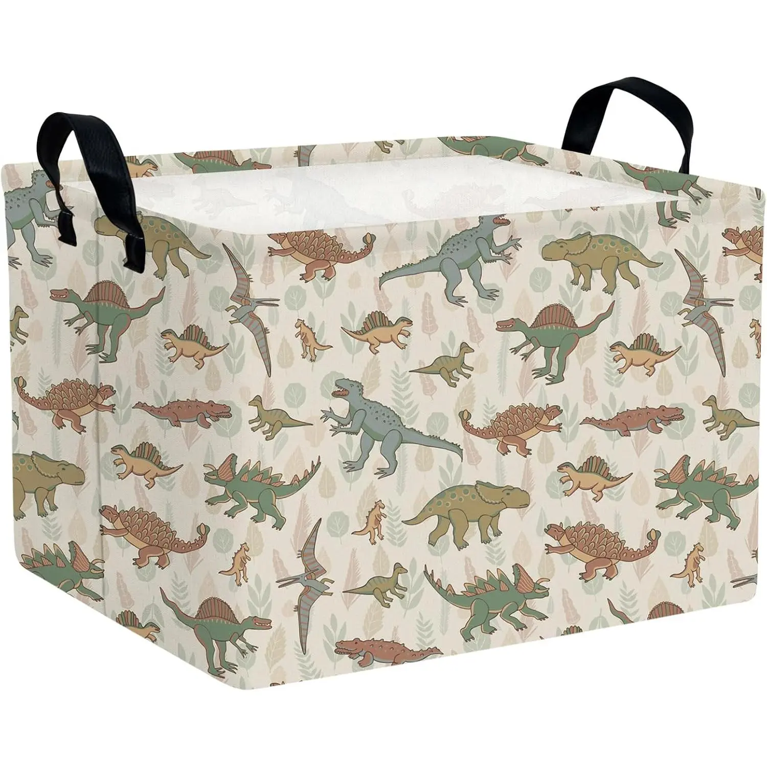 Foldable Dino  Basket for Boys &  Rectangular (C) | Canvas Bin, Cute Dinosaur Design Box, For Toys, Books, Blankets &