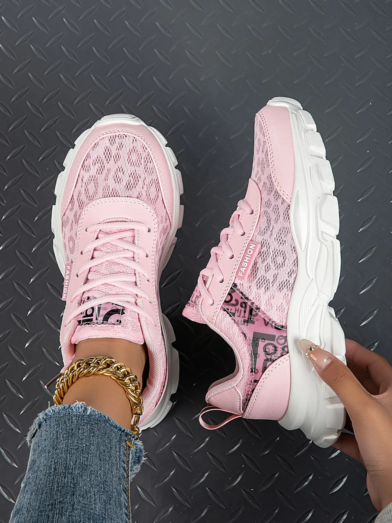 Women's Leopard Print Patchwork Dad Shoes Sneaker, Breathable Invisible Heel Lift, Comfortable Wide Fit, Casual All-Season Footwear